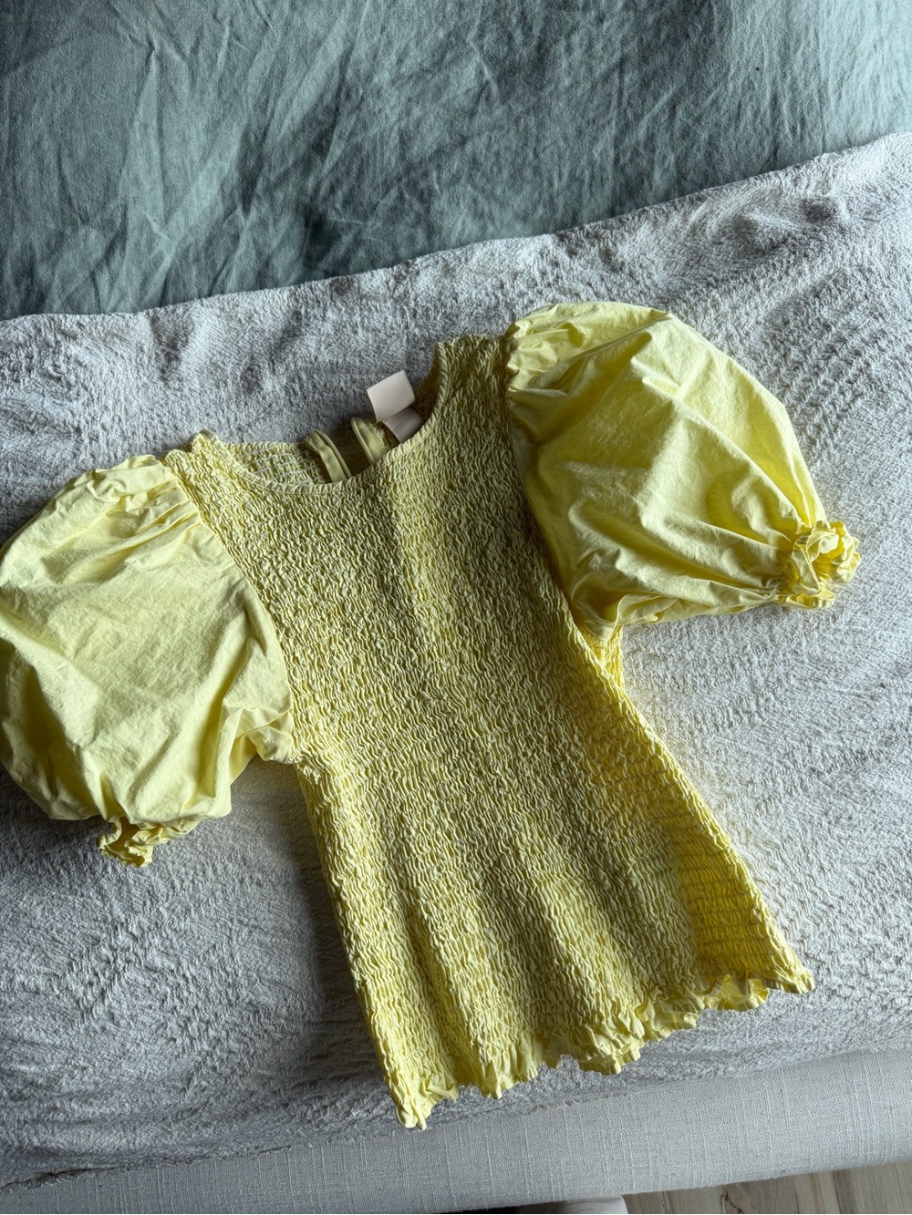 H&M Lemon Yellow Puff Sleeve Smocked Top